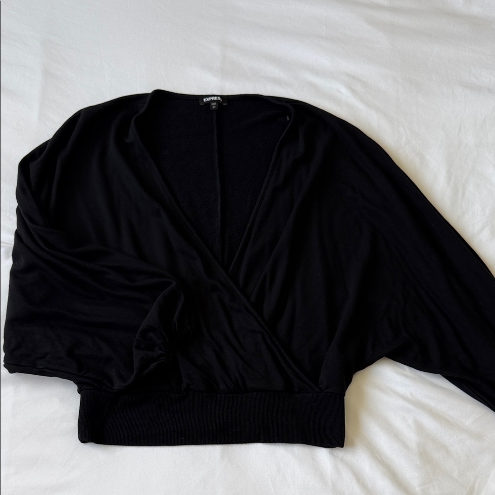 Express Black Wrap-Front Dolman Top